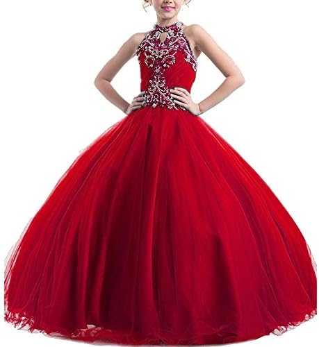 Meilishuo Girls High Neck Beads Flower Girl Pageant Ball Gowns