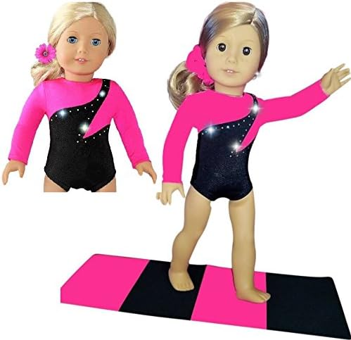 American Doll Gymnastics Outfit - Doll Clothes and Accessories for Your 18 inch Doll - Pink & Black Leotard w/Bonus Mat (3 Pieces)