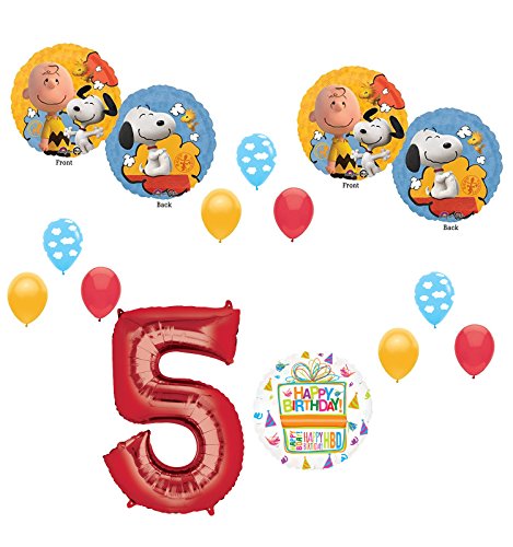 Charlie brown and Snoopy Peanuts 5th Birthday Party Supplies and Balloon Bouquet Decorations