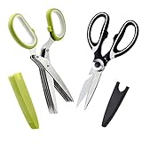 COMPV Kitchen Shears and Herb Scissors Set - Heavy Duty Easy Function Come Apart Multipurpose Culinary Scissors in Stainless Steel with Blade Covers for Meat Poultry Fish Herbs Nuts by