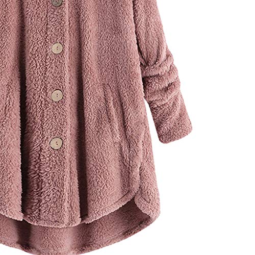 Womens Oversized Hooded Coats Warm Wool Plush Button Cardigan Hoodies Sweaters Pink