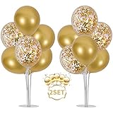 TONIFUL Balloons Stand Kit Table Decorations,2 Set with 14 Sticks, 14 Cups, 2 Base, 16 Gold Balloons for Wedding Birthday Party