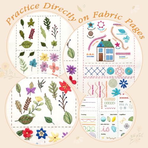Komforbaa Upgraded Embroidery Kit for Beginners, Unbound Cross Stitch Book with Essential Patterns, 16cm Hoop, 24 Colors Thread, Complete Tools, Portable All-in-One