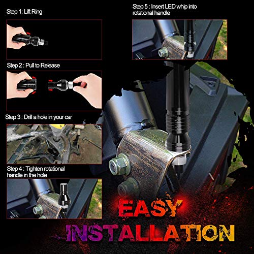 LED Whip Lights, OFFROADTOWN 2PCS 5FT Bluetooth Spiral Lighted Whips with Dancing/Chasing Light LED Antenna Light For UTV ATV RZR Off-Road Polaris Dune 4X4 Jeep Trucks