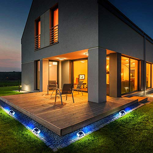 SOLMORE 4 Pack Solar Deck Lights LED Dock Light Solar Lights Step Road Path Light Waterproof Security Warning Driveway Lights for Outdoor Fence Patio Yard Home Pathway Stairs Garden (Blue) (Renewed) - Thumbnail 2
