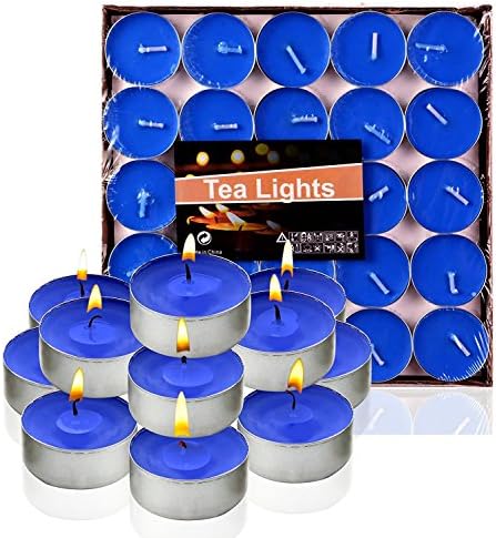 Tea Lights Candles,Emango Unscented Candle for Home Set of 50, Patio, Gardens, Outdoors, Weddings, Parties (Blue)