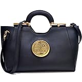 Dasein Gold Tone Loop Handle Shoulder Bag, Tote, Handbag, Tablet Bag, iPad Bag