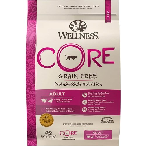 Wellness CORE Natural Grain Free Dry Cat Food, Turkey & Duck, 12Pound