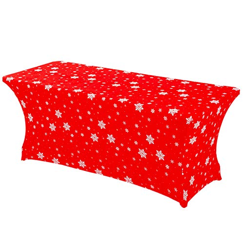 Haorui Christmas 6 ft. Rectangular Spandex Print Table Cover Fitted Stretch Tight Tablecloth - Red