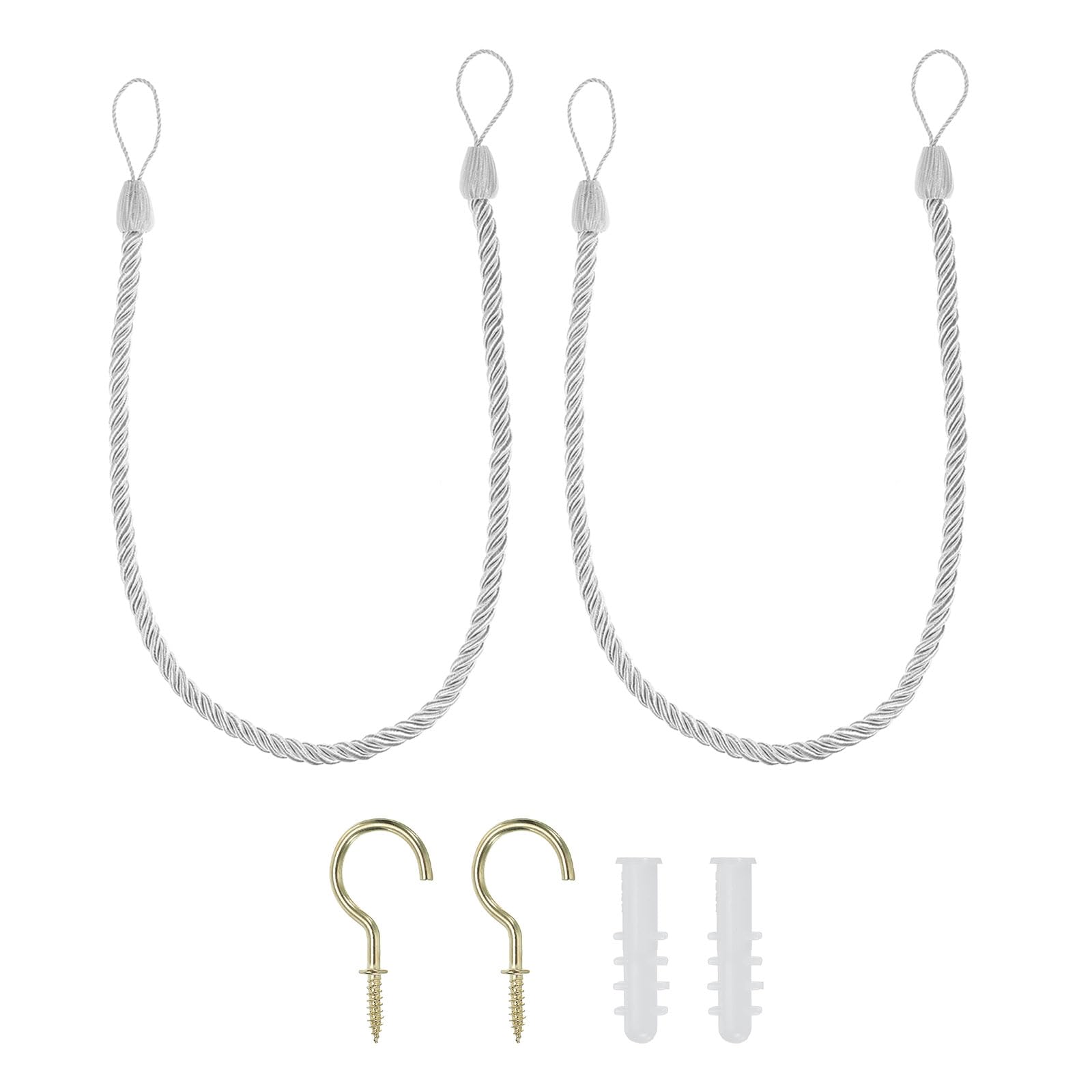 PATIKIL Curtain Tiebacks Ropes, 2 Pack Decorative Tie Backs Braided Curtain Holdback Cord for Home Office Decor, with Screw Hooks & Bolts, White