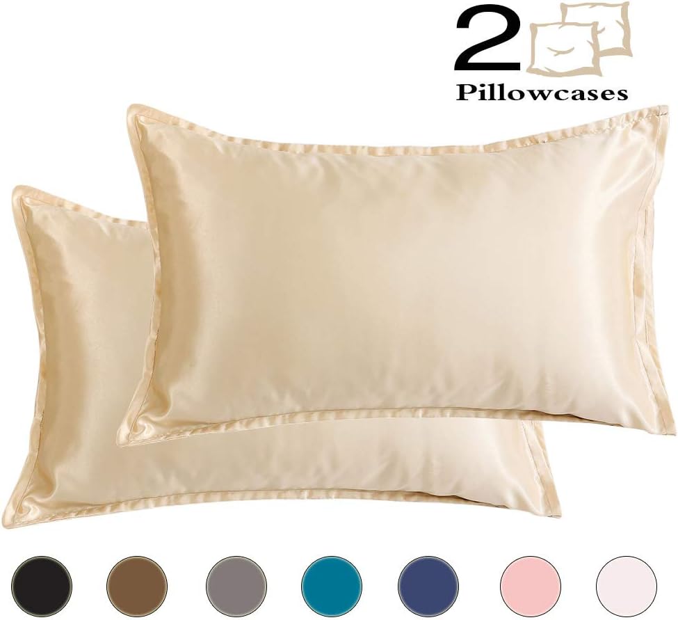 Coverify Satin Pillowcase for Hair, Set of 2 Satin Oxford Pillowcase, Standard/Queen(20x30inch), Super Soft Silky Pillow Cover with Envelope Closure (Champange, Standard)