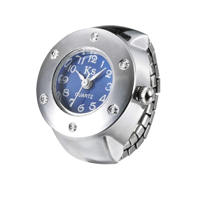 Milnut Uhren Ringuhr Damen Armbanduhr Edelstahl Mode Quarz Uhr, Elastisches Design, Blau