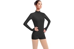ODASDO Women Mock Neck Gymnastics Dance Leotard Boyshorts Long Sleeve Bodysuit Ballet Dancewear One-piece Biketard Unitard