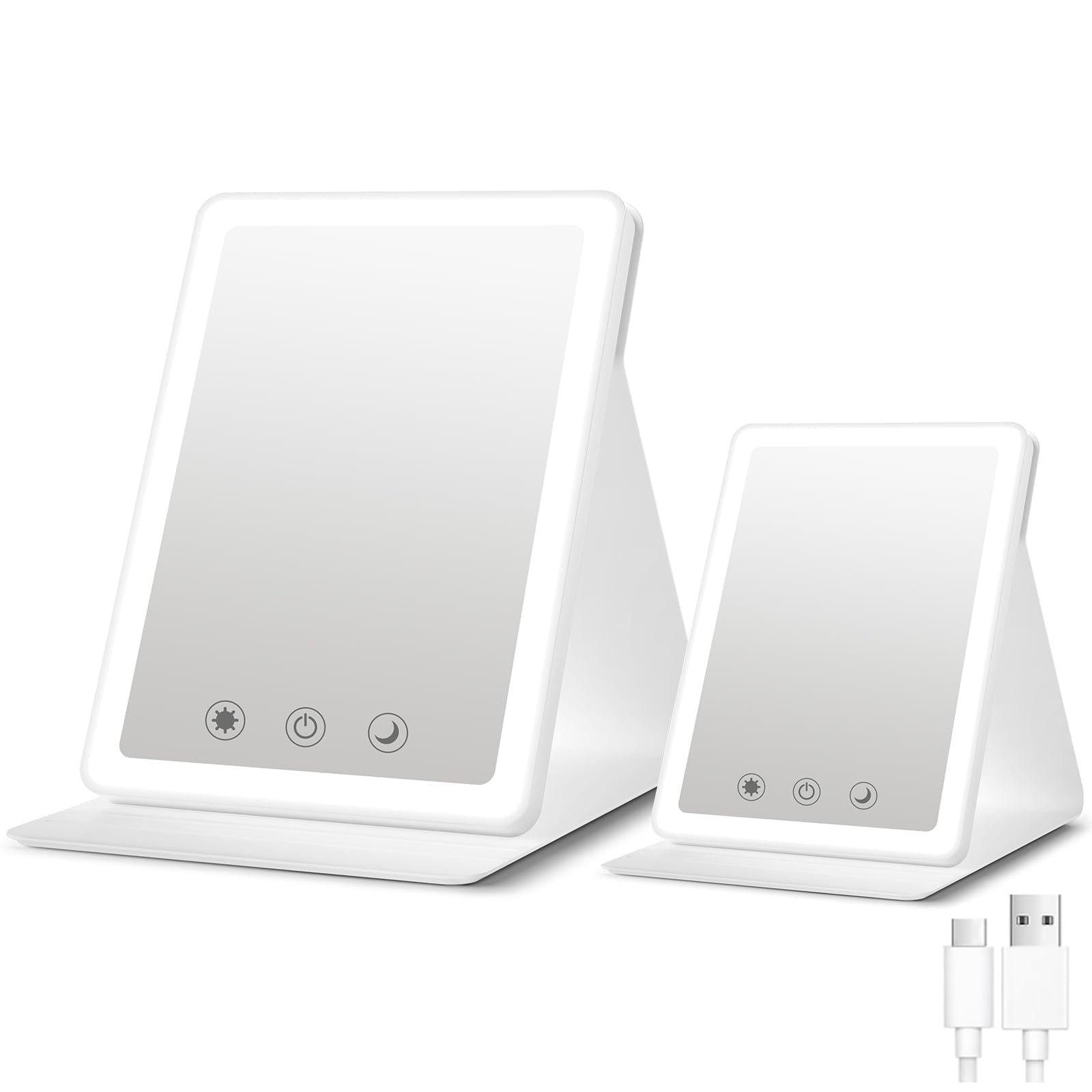 Photo 1 of (2 Pack) 2025 Rechargeable Travel Makeup Vanity Mirror with 72 Led Lights,Portable Lighted Beauty Mirror,3 Color Lighting,Dimmable Touch Screen,Tabletop LED Folding Cosmetic Vanity Mirror Desk Table