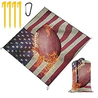 REDCAR American Football Ball Sport FirePicnic Blanket Foldable Waterproof Set with Backpack Custom Portable Mat for Outdoor Camping Hiking Travelling 59x57IN