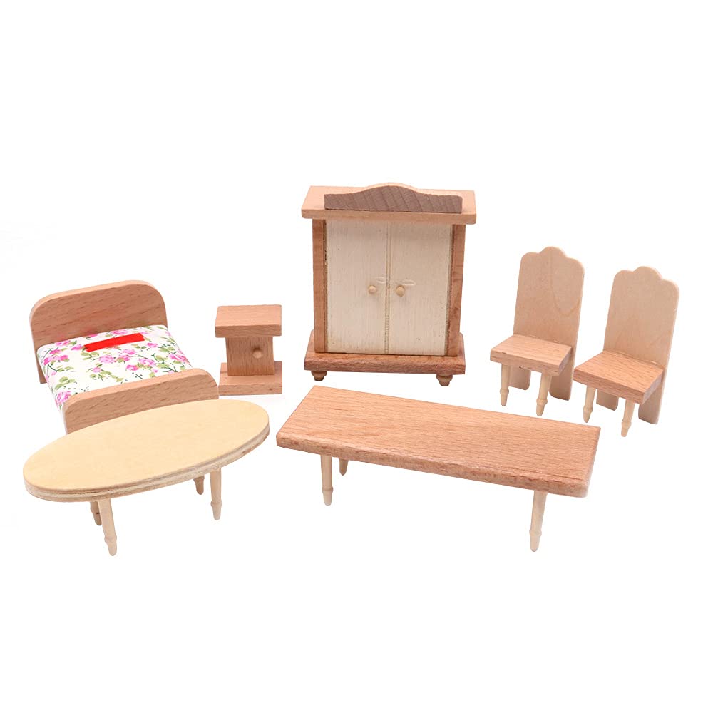 CENPEK Dollhouse Furniture 1:12 Scale Dollhouse Wooden Furniture Miniature Set Dollhouse Accessories Furniture Model-Bedroom