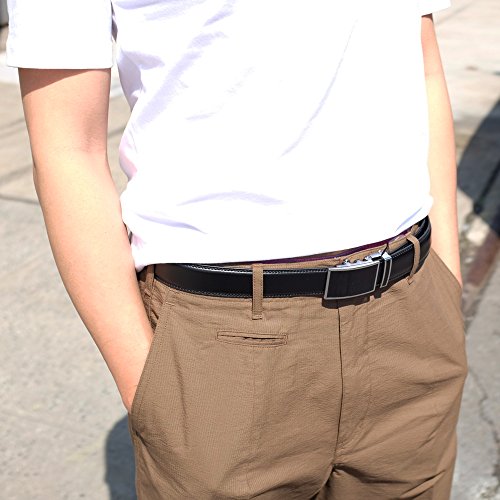 Falari Leather Dress Belt Ratchet Belt Holeless Automatic Buckle Adjustable Size (Fit up to 42", Black, 8001-XL)