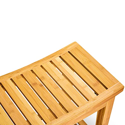 Morvat Bamboo Shower Bench & Mat, Water Resistant & Quick Drying Chair