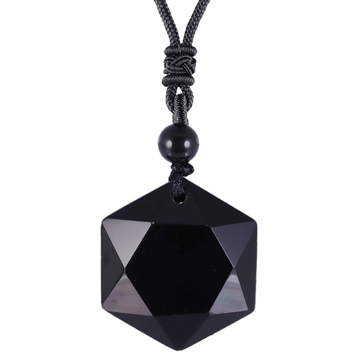 Nupuyai Obsidian Cryatal Star of David Hexagram Pendant Necklace for Men Women, Healing Stone Amulet Pendant with Adjustable Cord