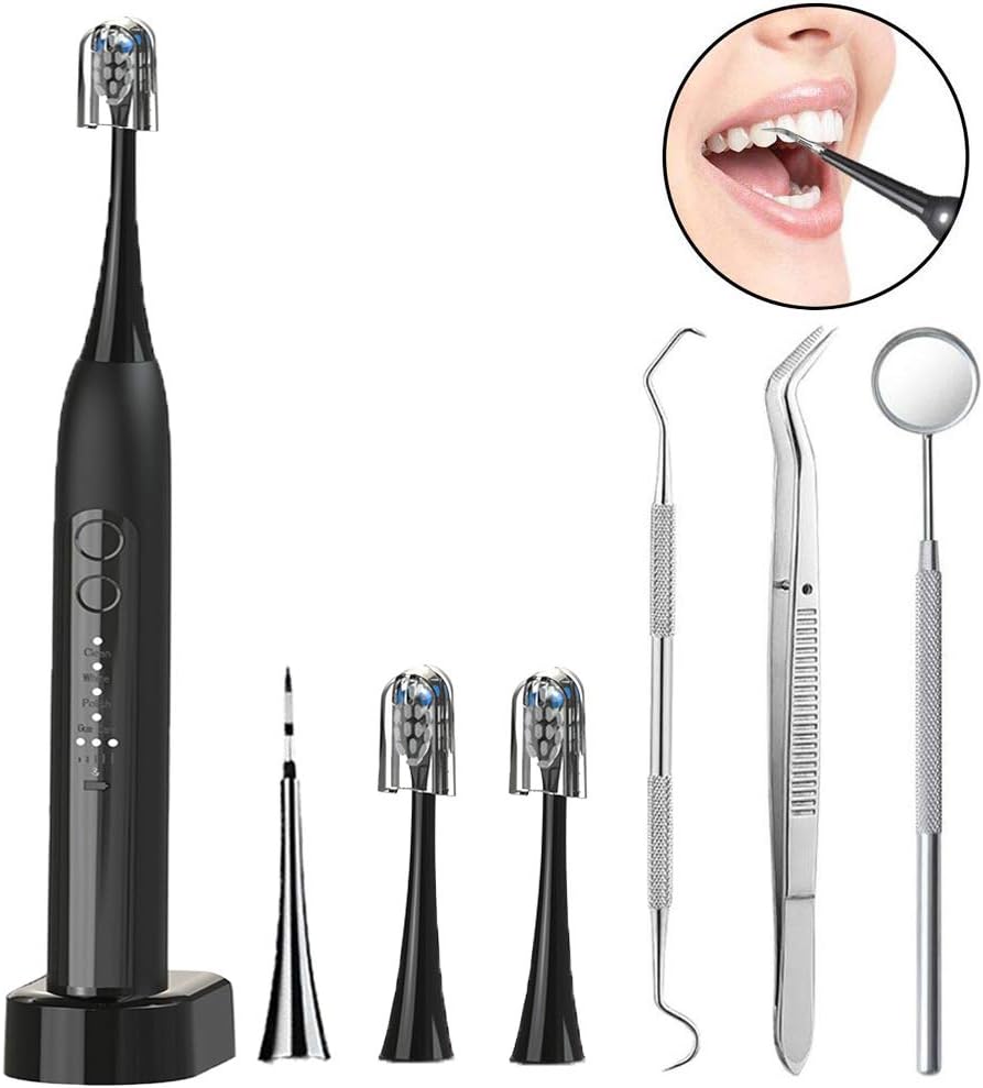 Dental Calculus Remover, Plaque Remover,Tartar Remover, Rechargeable Electric Sonic Toothbrush, 4 Optional Modes, High-Frequency Vibration for Stains Remover Dental Tool Kit for Tooth by Hilareco