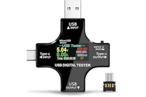 USB Power Meter Testers, ELECTOP Upgrade Multi Functional 2 in 1 Type C USB Tester, LCD Digital Multimeter, Voltage,Current, Power Capacity, Temperature, Working Time Detector (Pack with OTG Adapter)