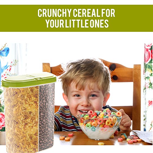 2pcs Airtight Cereal Container Dry Food Dispenser Storage Keeper 12-18 oz Capacity for Snacks Sugar Flour Nut with Hovering Flip Top Lid and Large Mouth for Easy Pouring - Green