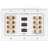 TNP Home Theater Wall Plate - 3-Gang 7.2 Surround Sound Distribution w/Premium Gold Plated Copper Banana Binding Post Coupler for 7 Speakers, 2 RCA Jack for Subwoofer, 3 HDMI Port for UHD 4K HD 1080P