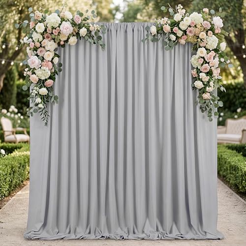 Grey Backdrop Curtains Photo Backdrop Drapes: 30ft x 10ft Polyester Fabric - Wedding Engagement Photography Background 6 Panels 5x10ft Image
