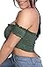 Women's Sexy Off Shoulder Ruffle Crop Top Short Sleeve Ribbed Bustier Camisole S Green