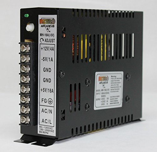 RetroArcade.us 16A Arcade Switching Power Supply, 133 Watt, 110-220V for Video Game cabinets Upright and Cocktail