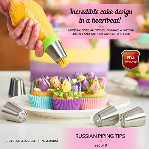 Cake Decorating Kit - 140-Piece Baking Supplies Set with 151 Bonuses, 291 Total - Bakeware Set with Turntable, Spatula, Russian Piping Tips Nozzles, Pastry Bags, Couplers, Scrapers - Great Gift Idea