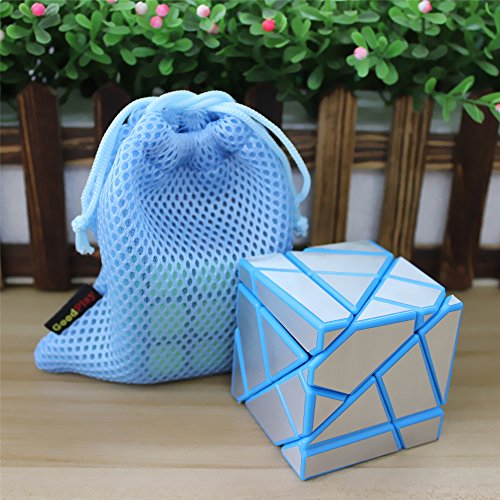 GoodPlay Newest Fangcun Ghost Cube Magic Puzzle Cube Irregular Shape Cube 3x3 Puzzle Cube Blue and Silver(+One Cube Bag)