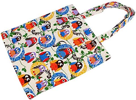 Caixia Women's Cotton Colorful Owl Print Canvas Tote Shopping Bag