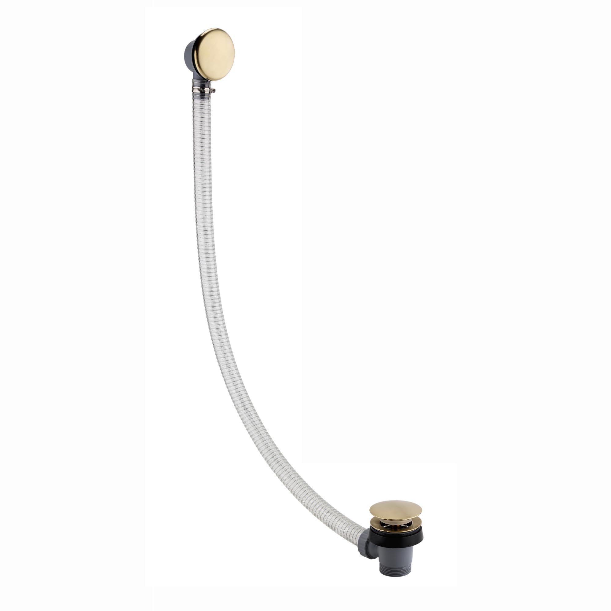 ENKI, W66, 1.5 Inch Brushed Brass Sprung Bath Waste & Overflow, 1.5 Inch Pop Up Waste Connection, Modern Design, Pop Up Bath Plug Waste, Easy Clean, Easy to Install Bath Waste Kit, Fixings