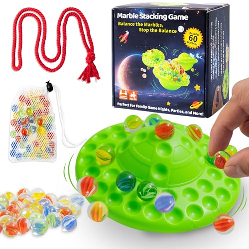 AOFEGRLT UFO Marble Balance Game, 60 Colorful Marbles Toy for Kids Family Stacking Challenge, Party Game with Storage Case for Children Over 96 Months