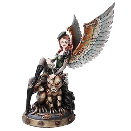 Steampunk Fairy With Guard Dog Statue
