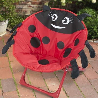 Very Cute Ladybug-Shaped Foldable Kid's Novelty Chair, Sturdy Steel Construction with a Safety Lock, Perfect for Indoor or Outdoor Use, Overall Dimensions: 9.44'' H x 18.88'' W x 11.81'' D - Red