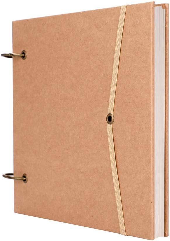 Square Kraft Sketchbook Artist Hardcover Sketchpad Ring Binder Blank Paper Journal Memo Pad Loose Leaf Drawing Notepad 80 Pages Sketch Book for Drawing Sketching Writing Scrawling