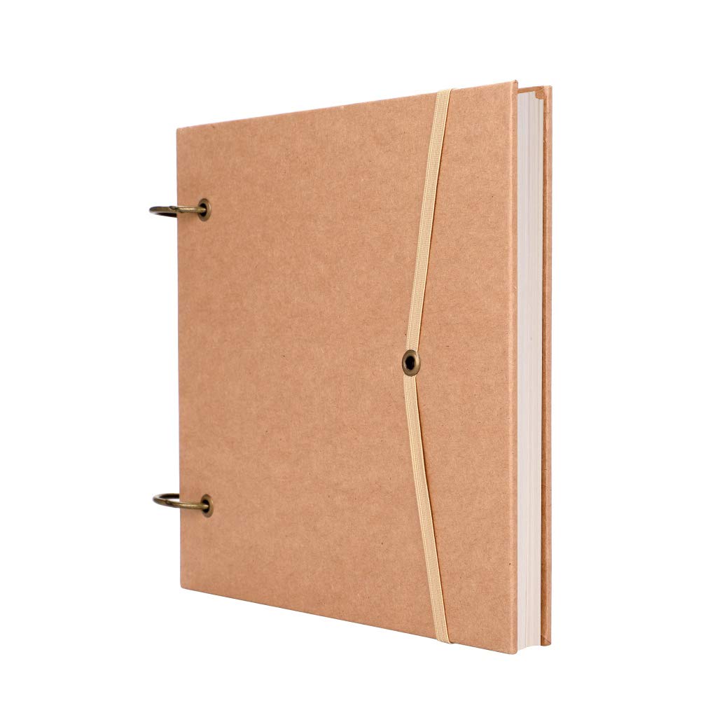 Square Kraft Sketchbook Artist Hardcover Sketchpad Ring Binder Blank Paper Journal Memo Pad Loose Leaf Drawing Notepad 80 Pages Sketch Book for Drawing Sketching Writing Scrawling