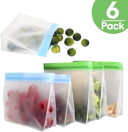 Melii Wiederverwendbare Snackbeutel – 6 Stück, PEVA-Material, Auslaufsicher, BPA-frei, Für Lunchbox, Gefrierschrank & Organisation