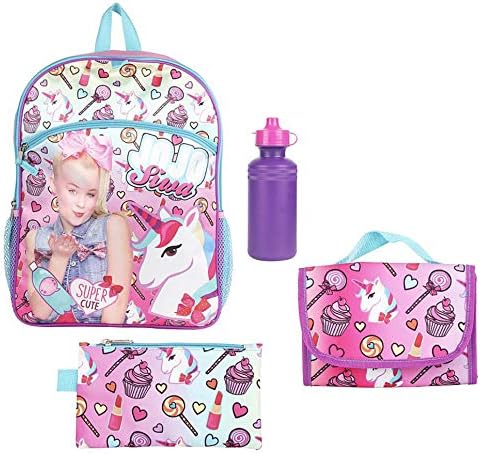 JoJo Siwa Backpack, Lunch Bag, Pencil Case, Water Bottle & Carabiner clip Set