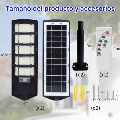 KIROGILY Lamparas Solares Exterior, 240 LED 6500K Lúmenes con Sensor de Movimiento, Luces Solares para Exterior Jardin, IP65, Lámpara Solar con 3 Modos de Iluminación y Mando a Distancia 2pcs