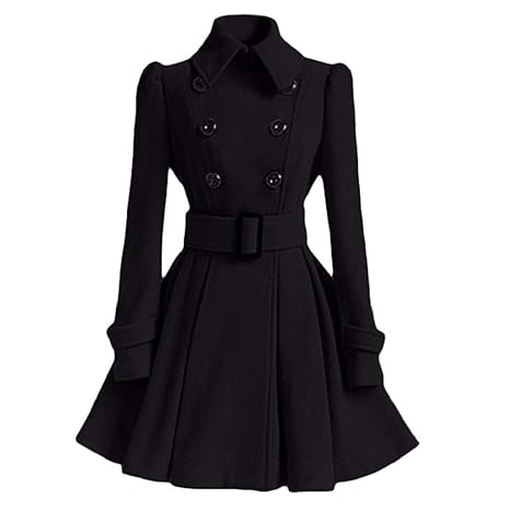 Damen Mantel Kleider Elegant Winter Klassische Vintage Zweireihig Revers Schlack Trenchcoat Wollmantel Warme Wintermantel Out