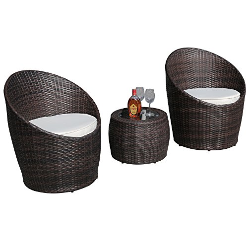 PATIOROMA 3 Piece Wicker Patio Conversation Set Outdoor Cushioned Rattan Furniture Set, Brown