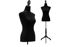 EASEHOME Female Dress Form Mannequin Body Mannequin Torso with Wooden Tripod Base Stand Adjustable Dress Mannequin for Sewing Counter Window Display,Black