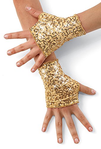 Balera Costume Fingerless Gloves Sequin Spandex Gold SMC