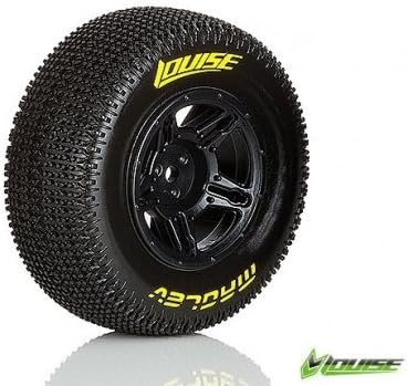 Louise RC #L-T3145SBAF Louise 1/10 SC-MAGLEV Performance Short Course Tire Soft / Black Rim (Front) / Mounted for Team Associated SC10