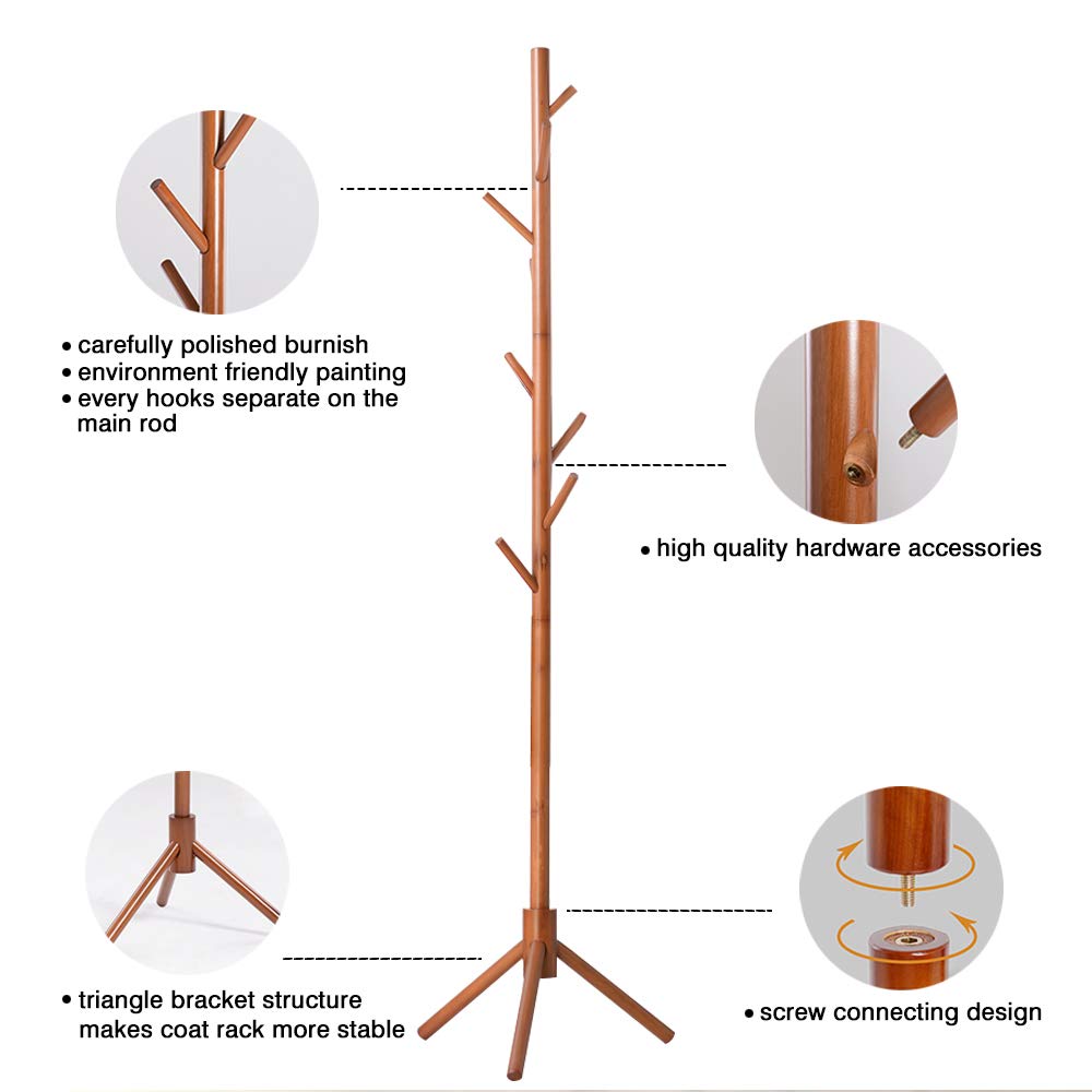 MicBridal Standing Solid Wood Coat Rack Sturdy Entryway Hallway Coat