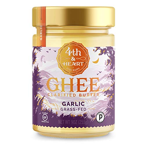 California Garlic Grass-Fed Ghee Butter by 4th & Heart, 9 Ounce, Pasture Raised, Non-GMO, Lactose Free, Certified Paleo and Keto