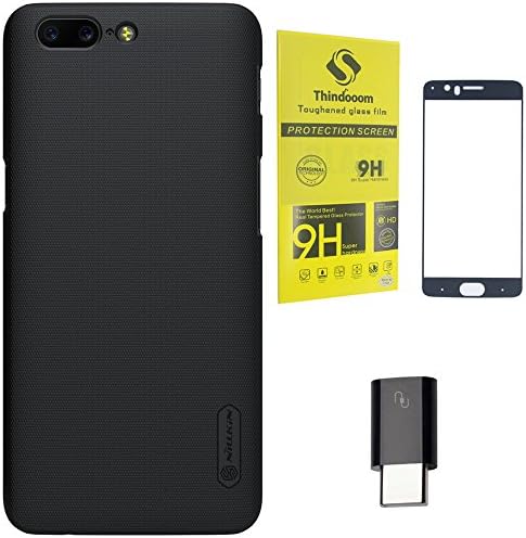 Type C Adapter + Oneplus 5 Case Nillkin Hard Plastic Super Frosted Back Case for Oneplus 5 One Plus 5 A5000 Phone Cover +Thindooom Glass Protector
